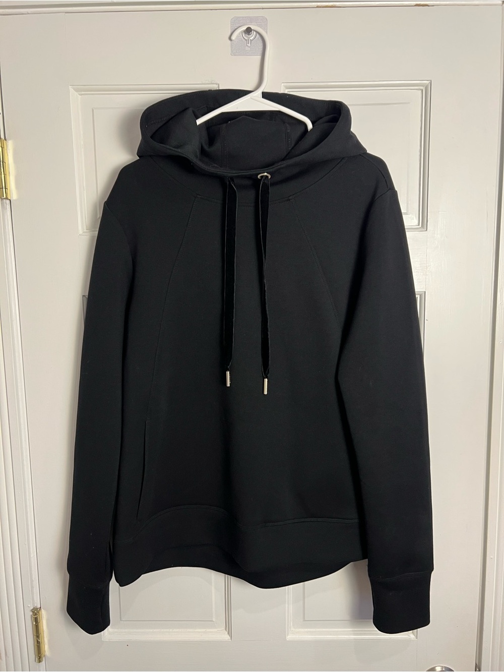DKNY Donna Karen Active Black Scuba Hoodie with Velvet Drawstrings Size L